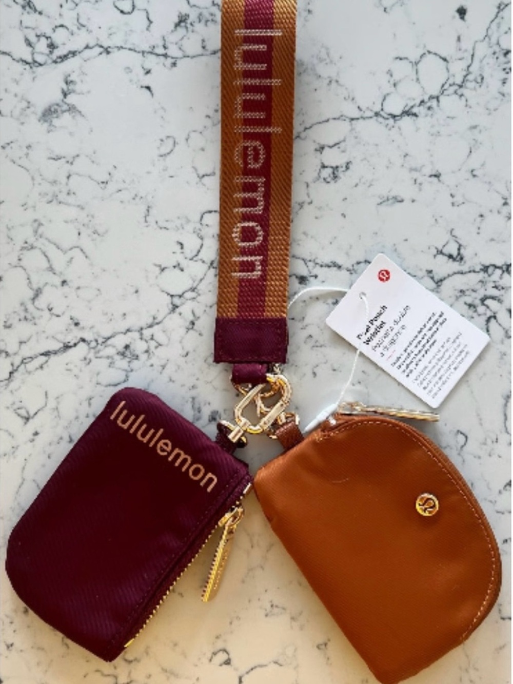 NWT Lululemon Double Pouch Wristlet /Burgundy & Tan